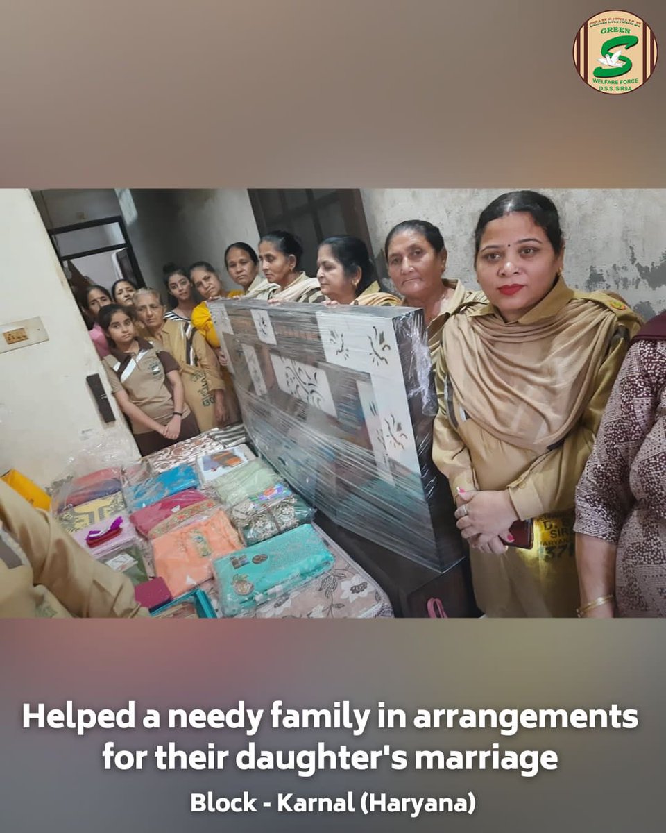 GreenSwelfares's tweet image. ‘A daughter’s wedding is a cherished dream, and every family deserves to fulfill it with pride and dignity. Under the benevolent guidance of Revered Saint Dr. MSG Insan, Shah Satnam Ji Green &apos;S&apos; Welfare Committee volunteers from Karnal, Haryana, unite to ensure every daughter…