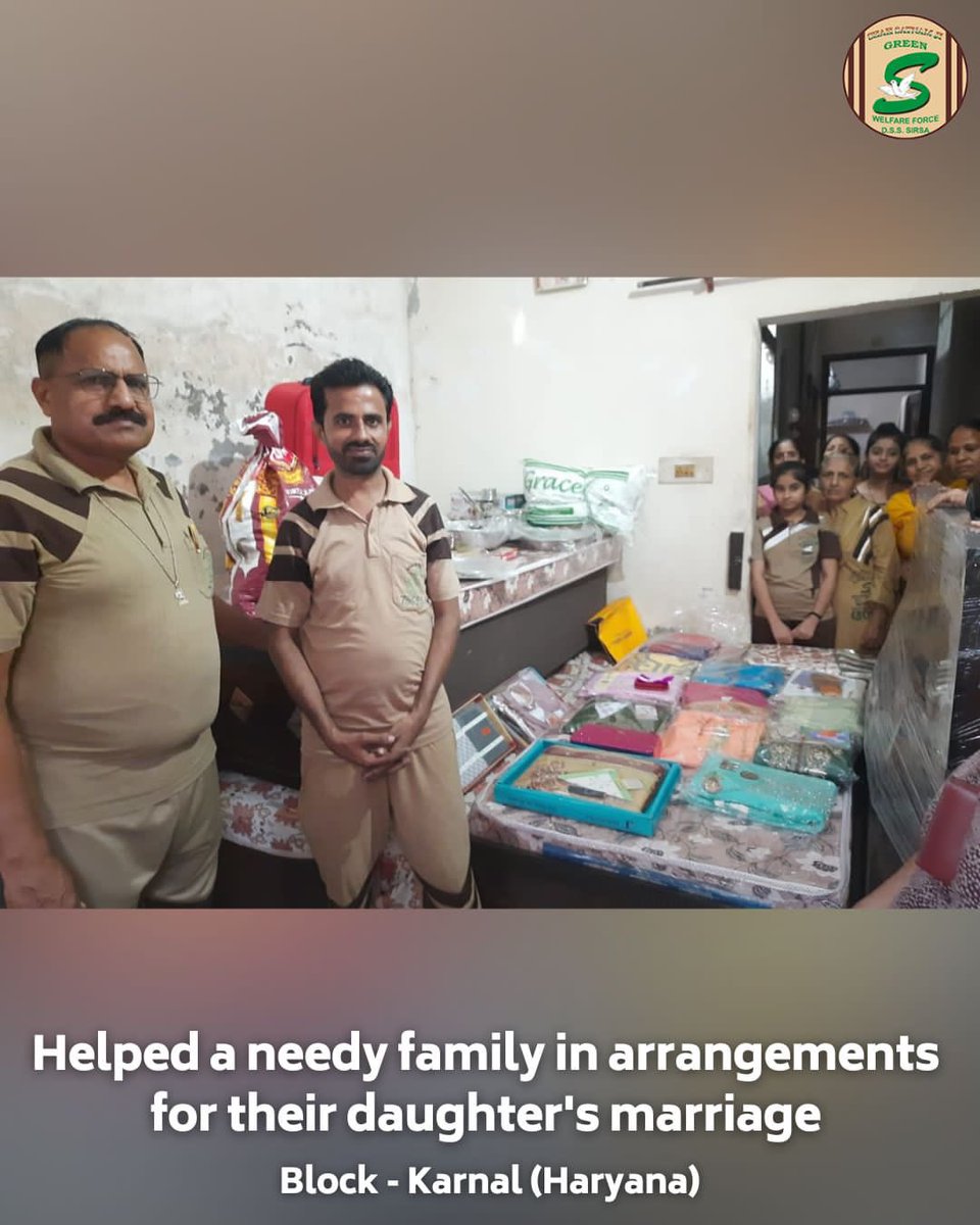 GreenSwelfares's tweet image. ‘A daughter’s wedding is a cherished dream, and every family deserves to fulfill it with pride and dignity. Under the benevolent guidance of Revered Saint Dr. MSG Insan, Shah Satnam Ji Green &apos;S&apos; Welfare Committee volunteers from Karnal, Haryana, unite to ensure every daughter…