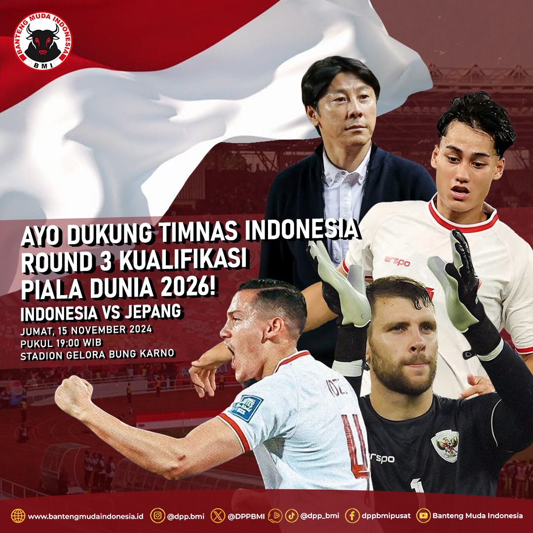 DPPBMI's tweet photo. 🔥 Ayo Dukung Timnas Indonesia di Round 3 Kualifikasi Piala Dunia 2026! 🔥
🏆 Indonesia vs Jepang
📅 Jumat, 15 November 2024
🕚 Pukul 19.00 WIB
🏟️ Stadion Gelora Bung Karno

Saatnya Garuda terbang tinggi! Berikan dukungan penuh untuk kemenangan Timnas! https://t.co/ShHBJ14V3h
