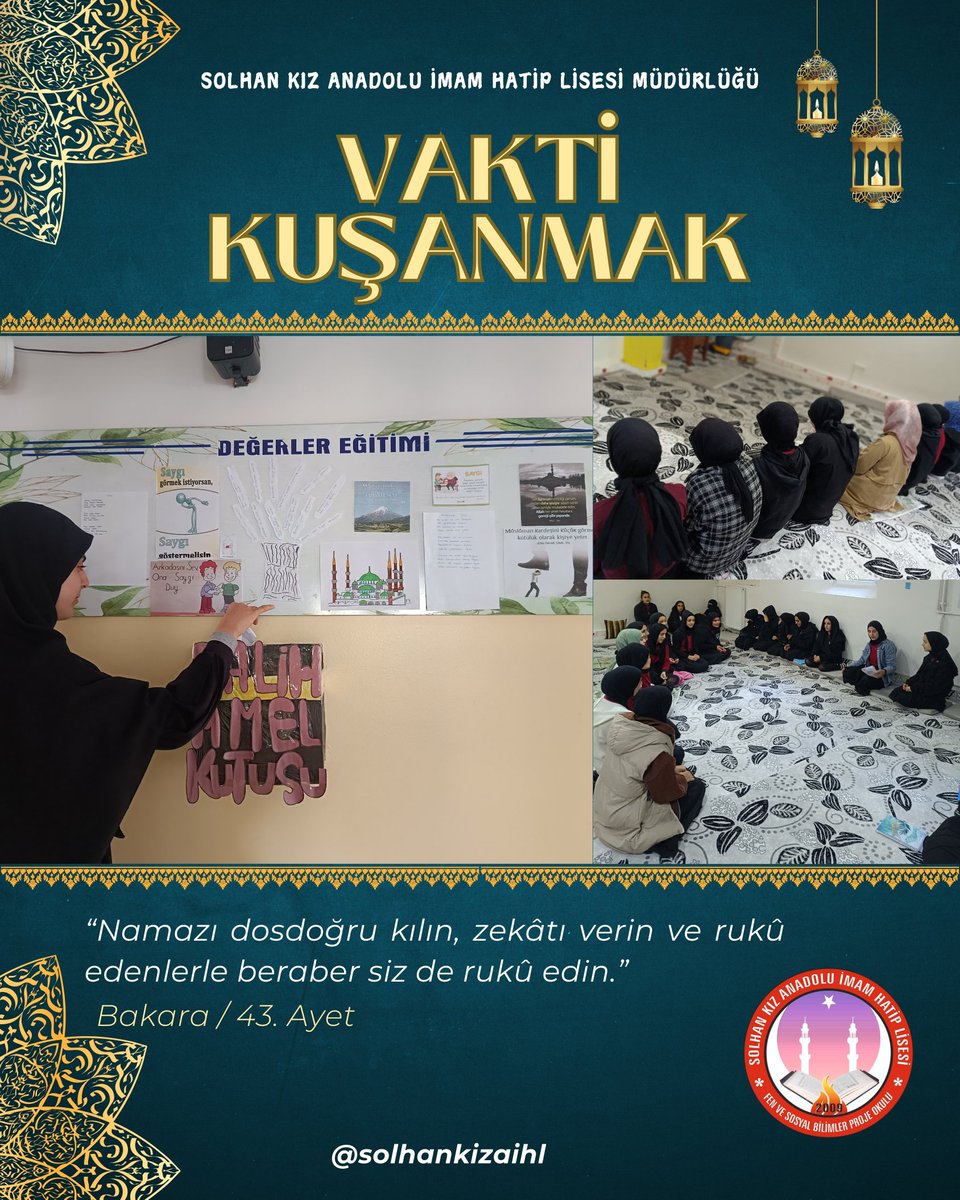 solhankizaihl's tweet photo. Vakti Kuşanmak" kapsamında örnek etkinlikler yaptık.
*Pano Çalışmaları
*Salih Amel Kutusu
*Cami Ziyareti
*Mescidde Uygulamalı Namaz Dersleri
Detaylar;
https://t.co/AFtwJmiVVz
@bingolmem @MustafaOzel66 @SolhanMEM @muhittinciftc @mikayilazak https://t.co/J7wOLil973