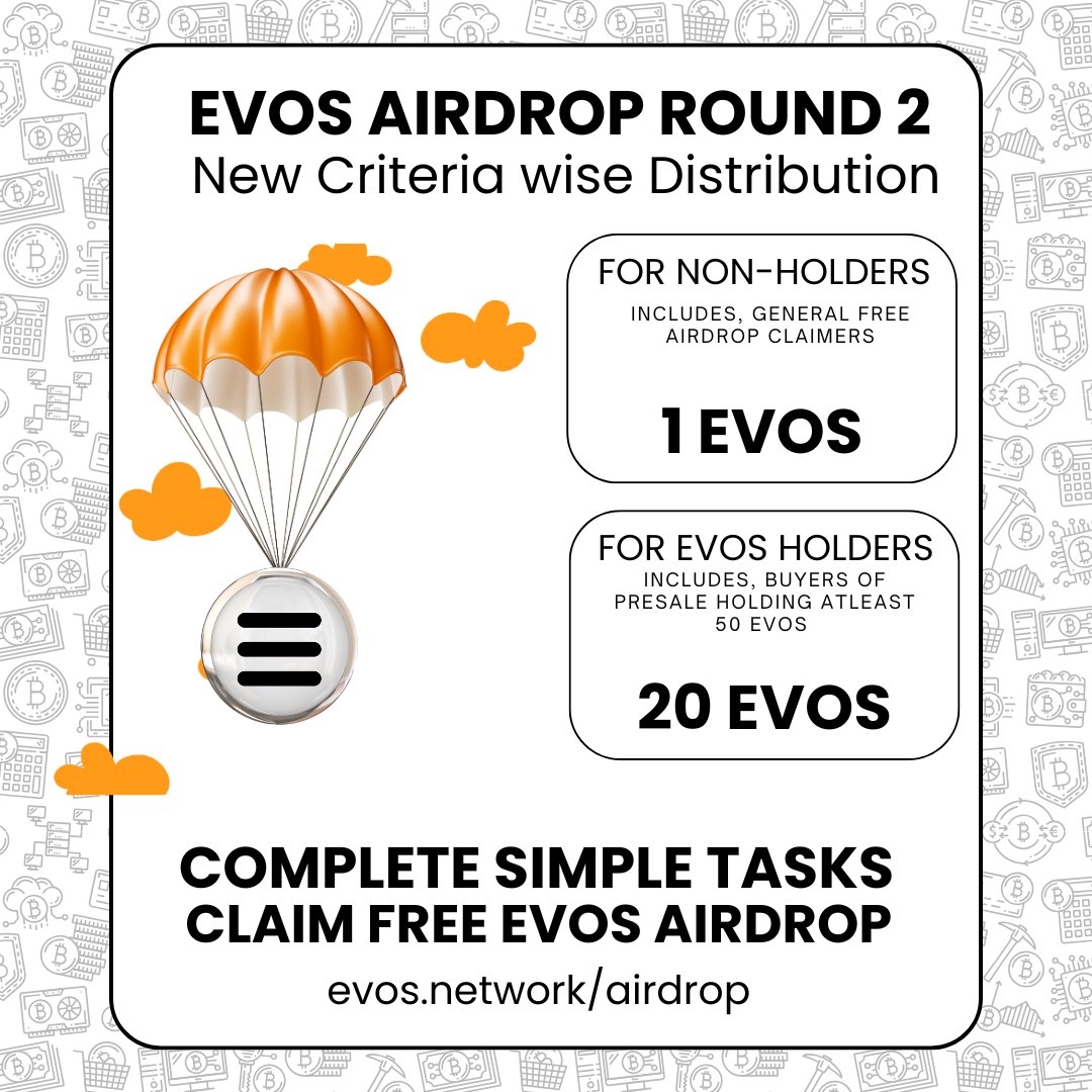 EVOS ROUND 2 AIRDROP IS HERE🎉🪂
WITH NEW CRITERIA BASED SYSTEM.🏆🥇

Complete Simple Tasks to Get Free EVOS in Airdrop. 

Participate in Airdrop : evos.network/airdrop 

Airdrop Distribution : 10th December 2024, 3PM UTC

Be Our Holder : evos.network/buy