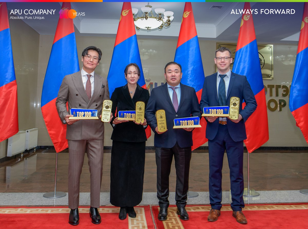 APU_Company's tweet photo. АПУ компани 20 дахь жилдээ дарааллан ТОП 100 аж ахуйн нэгжээр шалгарлаа.
2023 оны ТОП 100 аж ахуйн нэгжийн топ 10 дугаарт АПУ ХК эрэмбэлэгдсэн бол, АПУ Трейдинг ХХК, СББ ХХК, АПУ Дэйри ХХК компаниуд Монгол улсын ТОП 100 аж ахуйн нэгжид шалгарлаа. https://t.co/lvt1qnAzCt