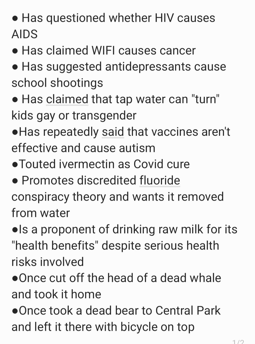 A quick checklist of RFKjr beliefs as he's appointed US Health Secretary.

Trump says: "He's going to help make America healthy again."

What do you think?