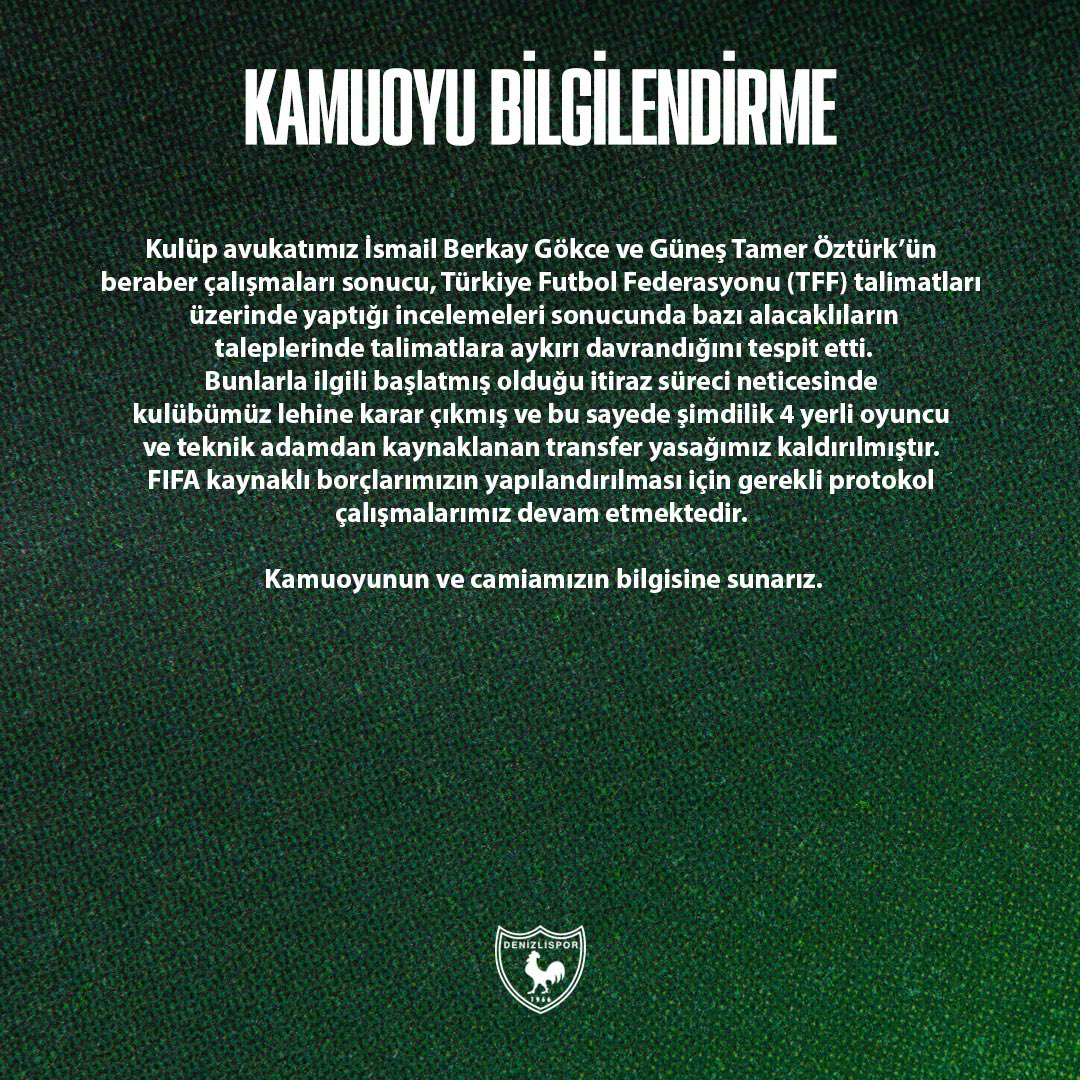 Denizlispor's tweet photo. 📢KAMUOYU BİLGİLENDİRME! https://t.co/VXSHGUMcR0