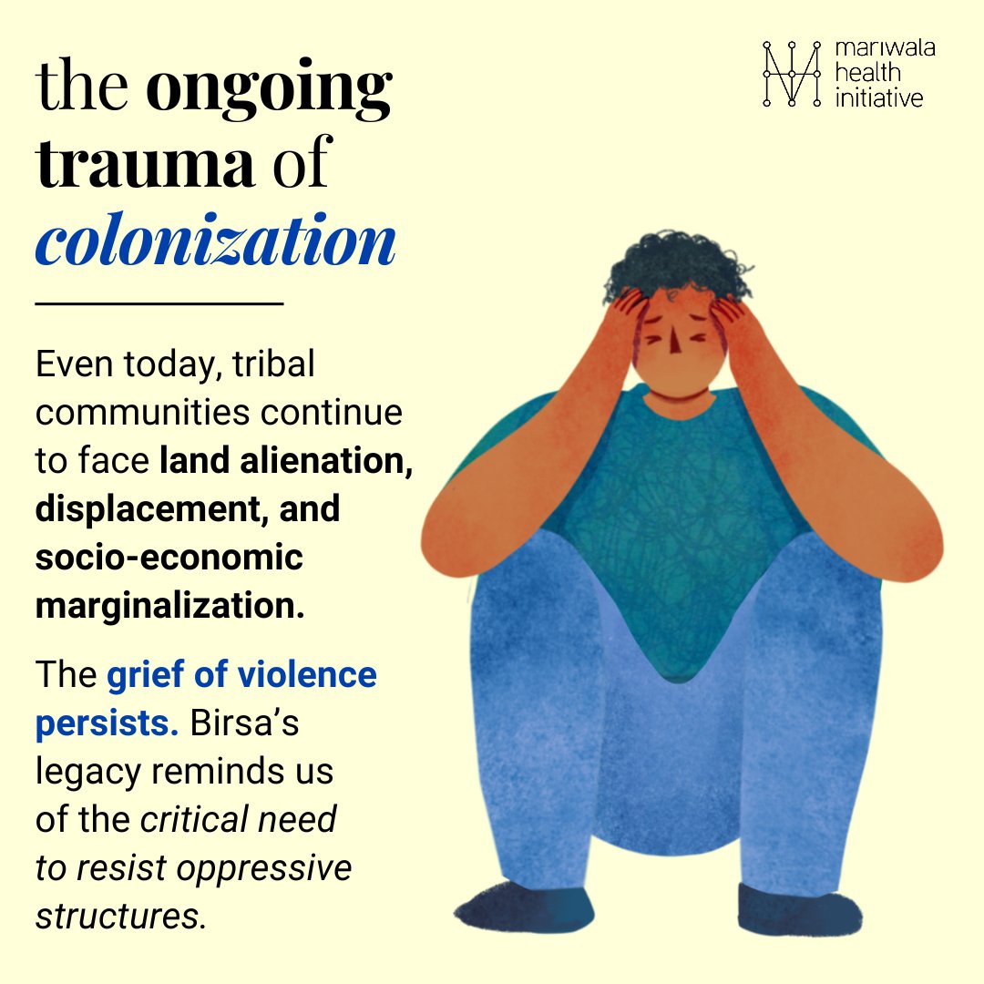 mariwalahealth's tweet image. #BirsaMunda ignited the Ulgulan against British feudalism in the 1900s. He highlighted tribal #marginalization and mobilized the community for #liberation✊
🔗Read MHI’s report on the #mentalhealth toll of #Adivasi oppression: bit.ly/4fRkjtX
#TribalsPrideBirsaMunda