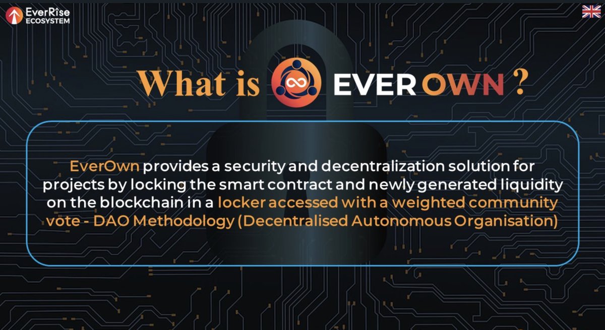 EverOwn is a decentralized application (dApp) developed by EverRise, designed to enhance the security and transparency of smart contract management on blockchain platforms like Binance Smart Chain. Here are the key features and functionalities of EverOwn:

Smart Contract Locker: