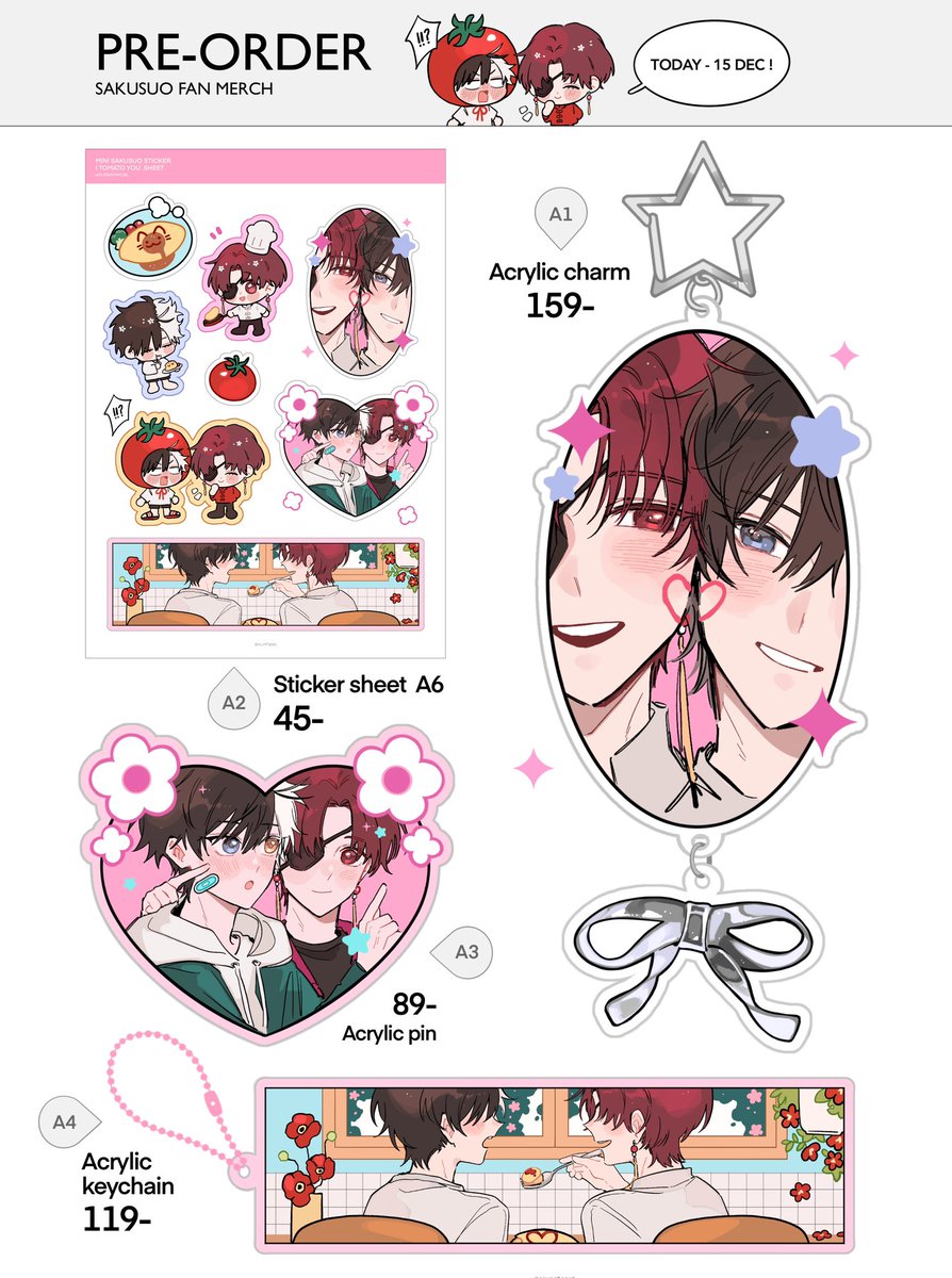 pre-order sakusuo fan merch ^‗• ·̫ •‗^ฅ🍳
🍅 today-15 dec.
📮ems shipping 35-

สั่งซื้อทาง google form หรือ dm
forms.gle/5QwVK4VpgaFyFZ… 

สอบถามเพิ่มเติม inbox ได้ค่ะ!
#ตลาดนัดนักเลงลม