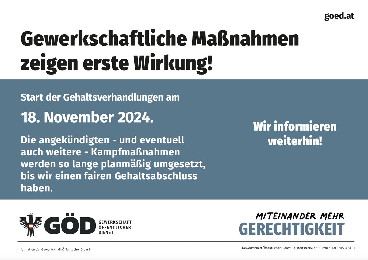 Goed_official's tweet image. Gewerkschaftliche Maßnahmen zeigen erste Wirkung!
Start der Gehaltsverhandlungen am 18.11.2024!
Wir informieren weiterhin!