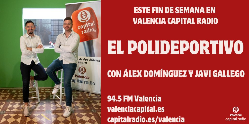 Valencia Capital Radio (@capital_vlc) on Twitter photo 🚨🔊 DIUMENGE, a partir de les 18:15h, #TempsDeBasket en <a href="/Capital_vlc/">Valencia Capital Radio</a>:
🏀 <a href="/ACBCOM/">Liga Endesa</a>: <a href="/FCBbasket/">Barça Basket</a> - <a href="/valenciabasket/">Valencia Basket Club</a>,
🏀 LF Endesa: <a href="/sedisbasquet/">AE Sedis Bàsquet</a> - <a href="/valenciabasket/">Valencia Basket Club</a>,
🎙️Amb <a href="/aleex1919/">Alex Domínguez</a>, <a href="/Pablocesi/">Pablo Cerdá</a>, <a href="/joan_asensi/">Joan Asensi</a> i <a href="/JaviGallego7/">Javi Gallego</a>
---
VCR
📻 94.5 FM
valenciacapital.es 🚨🔊 DIUMENGE, a partir de les 18:15h, #TempsDeBasket en <a href="/Capital_vlc/">Valencia Capital Radio</a>:
🏀 <a href="/ACBCOM/">Liga Endesa</a>: <a href="/FCBbasket/">Barça Basket</a> - <a href="/valenciabasket/">Valencia Basket Club</a>,
🏀 LF Endesa: <a href="/sedisbasquet/">AE Sedis Bàsquet</a> - <a href="/valenciabasket/">Valencia Basket Club</a>,
🎙️Amb <a href="/aleex1919/">Alex Domínguez</a>, <a href="/Pablocesi/">Pablo Cerdá</a>, <a href="/joan_asensi/">Joan Asensi</a> i <a href="/JaviGallego7/">Javi Gallego</a>
---
VCR
📻 94.5 FM
valenciacapital.es