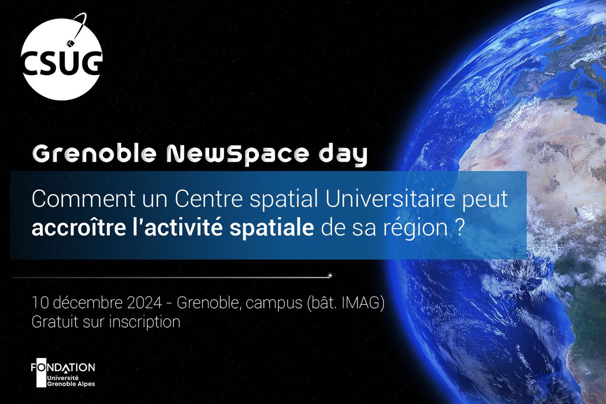 CSUG (@csug_alpes) on Twitter photo 𝗚𝗿𝗲𝗻𝗼𝗯𝗹𝗲 #𝗡𝗲𝘄𝗦𝗽𝗮𝗰𝗲 𝗱𝗮𝘆 𝟮𝟬𝟮𝟰
Rassemblement de l'écosystème #spatial de la région <a href="/auvergnerhalpes/">Auvergne-Rhône-Alpes</a> pour une matinée de travail et de réflexion collective.
🗓️ 10 décembre 2024
🚩Grenoble, Campus Universitaire
➕ Infos & inscriptions : csug.fr/actualites/new… 𝗚𝗿𝗲𝗻𝗼𝗯𝗹𝗲 #𝗡𝗲𝘄𝗦𝗽𝗮𝗰𝗲 𝗱𝗮𝘆 𝟮𝟬𝟮𝟰
Rassemblement de l'écosystème #spatial de la région <a href="/auvergnerhalpes/">Auvergne-Rhône-Alpes</a> pour une matinée de travail et de réflexion collective.
🗓️ 10 décembre 2024
🚩Grenoble, Campus Universitaire
➕ Infos & inscriptions : csug.fr/actualites/new…