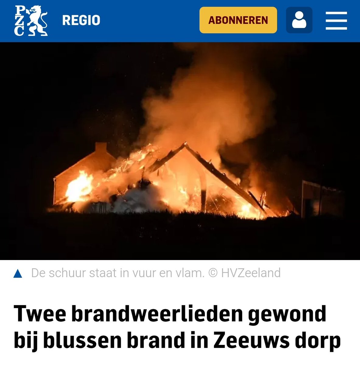 Gewonde brandweermensen bij grote brand in schuur