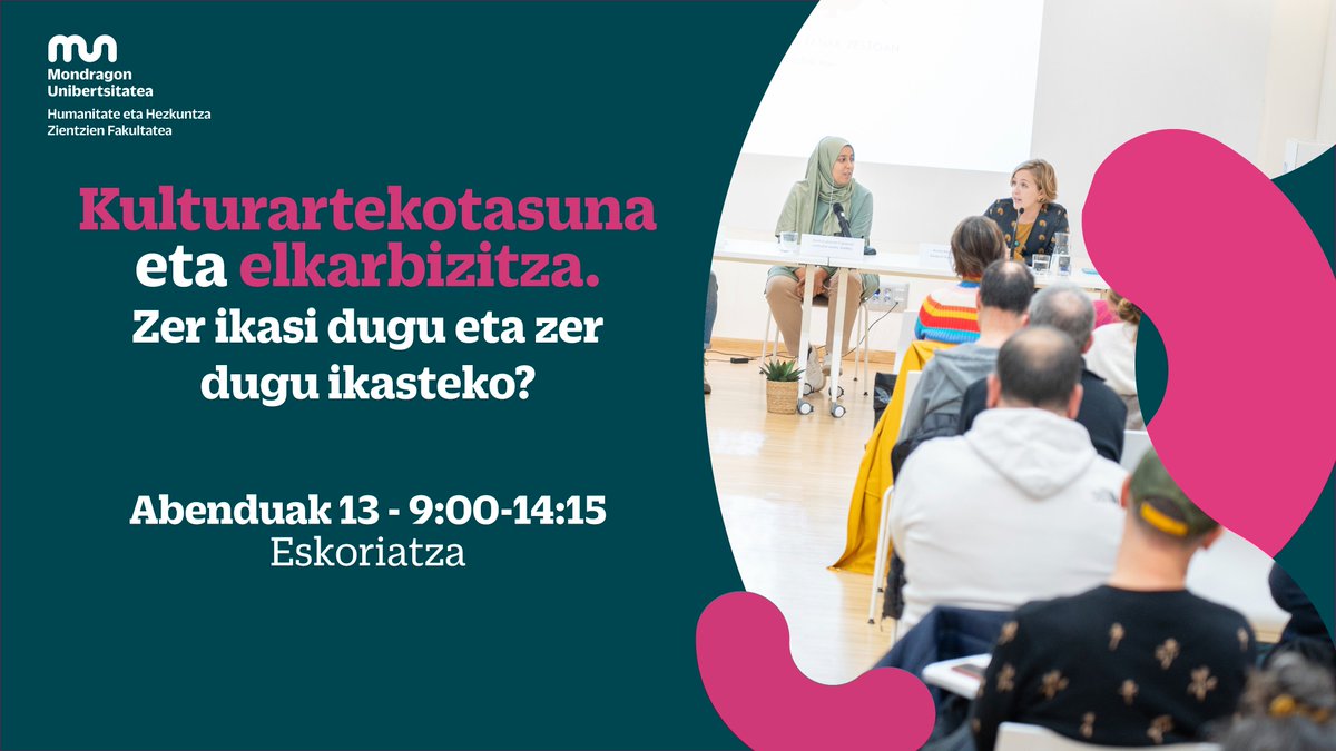 👉🏼 Kulturartekotasunaz eta elkarbizitzaz aritzeko bosgarren jardunaldia egingo da Eskoriatzan abenduaren 13an.

ℹ️ Izen-ematea eta informazio guztia: ow.ly/zCmb50U7FIK

#kulturartekotasuna #elkarbizitza #hezkuntza