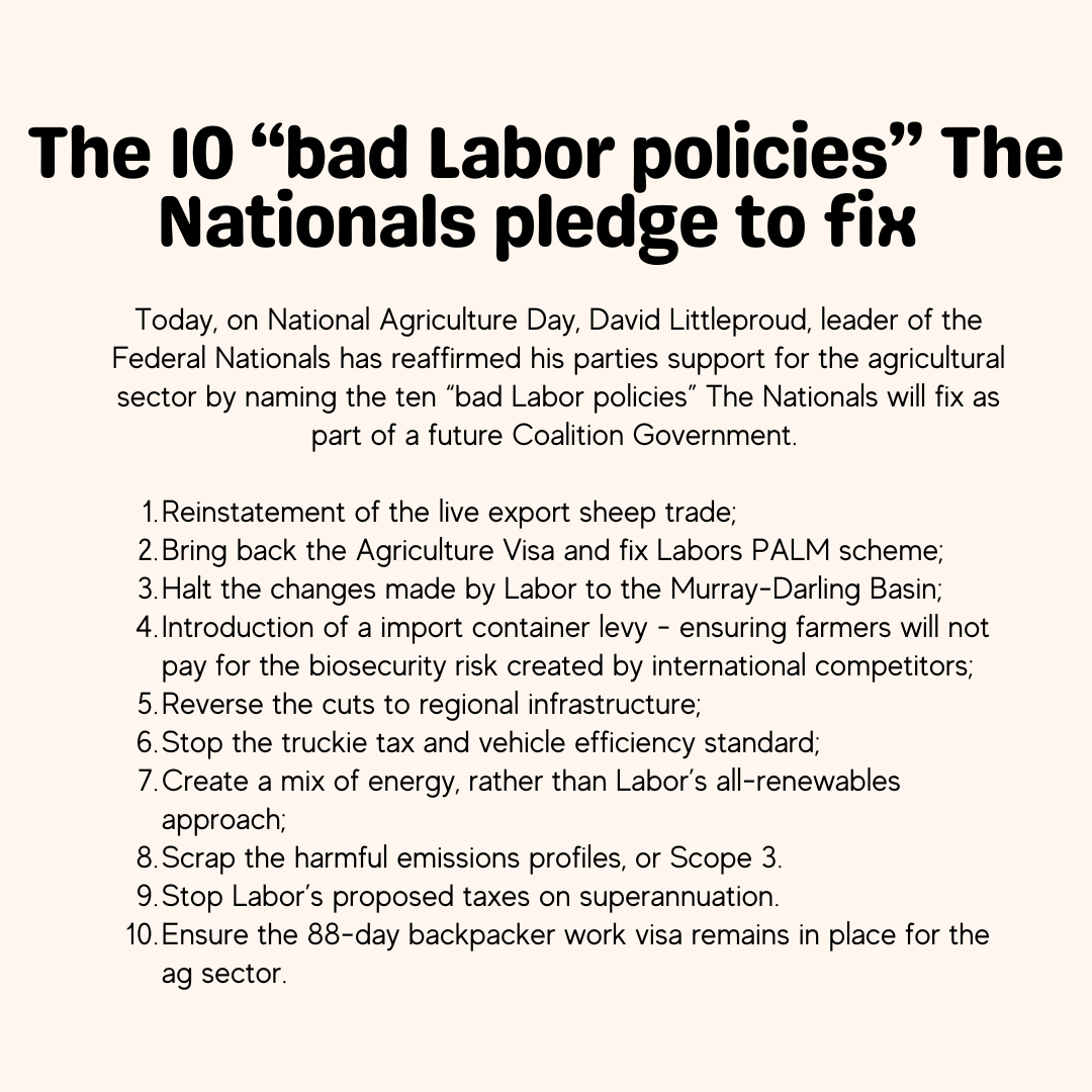 AGformau's tweet photo. βRegional, rural and remote Australia is hurting because of Labor."
The 10 "bad Labor policies" The Nationals pledge to fix if a coalition government is elected in.
#AGform #AGformAU https://t.co/9kj2EX67GA