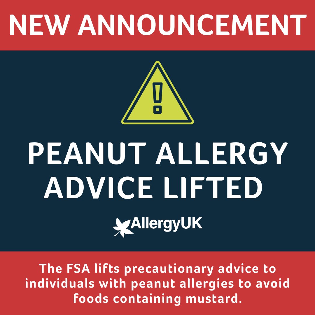 The FSA has announced an important update to its guidance for individuals with peanut allergies, lifting the blanket warning advising them to avoid foods containing mustard, mustard flour, or mustard powder. Read more here bit.ly/3YPTejH
#FoodAllergy #PeanutAllergy