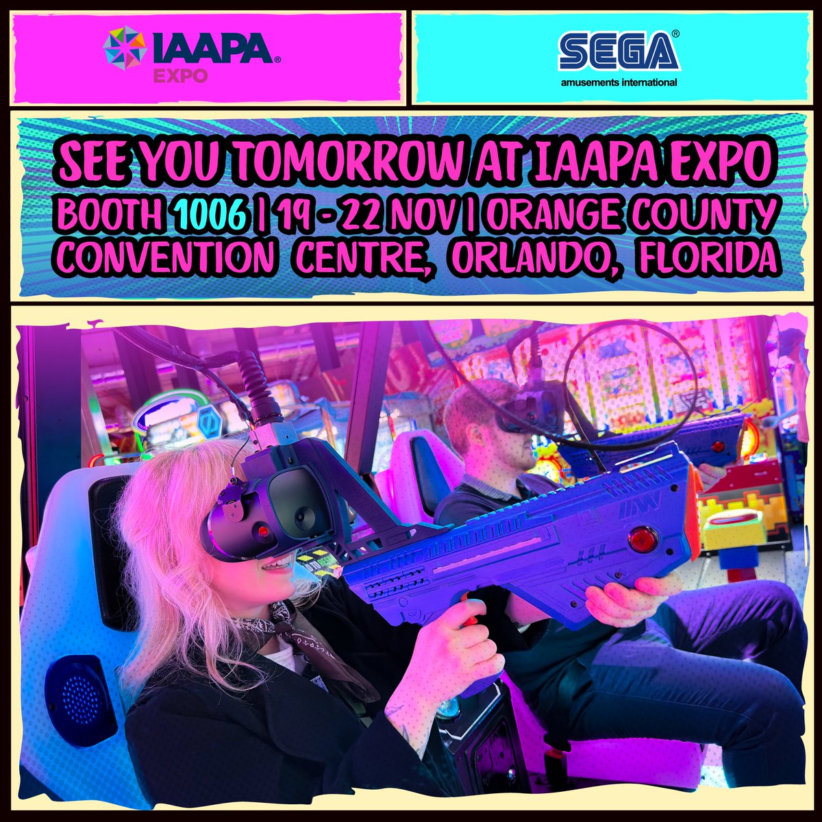 Get ready for the ultimate VR combat experience as we unveil Alpha Ops VR Strike—the next generation of arcade VR! We’ll see you tomorrow at Booth 1006 ✨  Join us at the OCCC in Orlando, Florida, from November 19th to 22nd for the IAAPA Expo! #IAAPAEXPO #Arcadegames #FEC