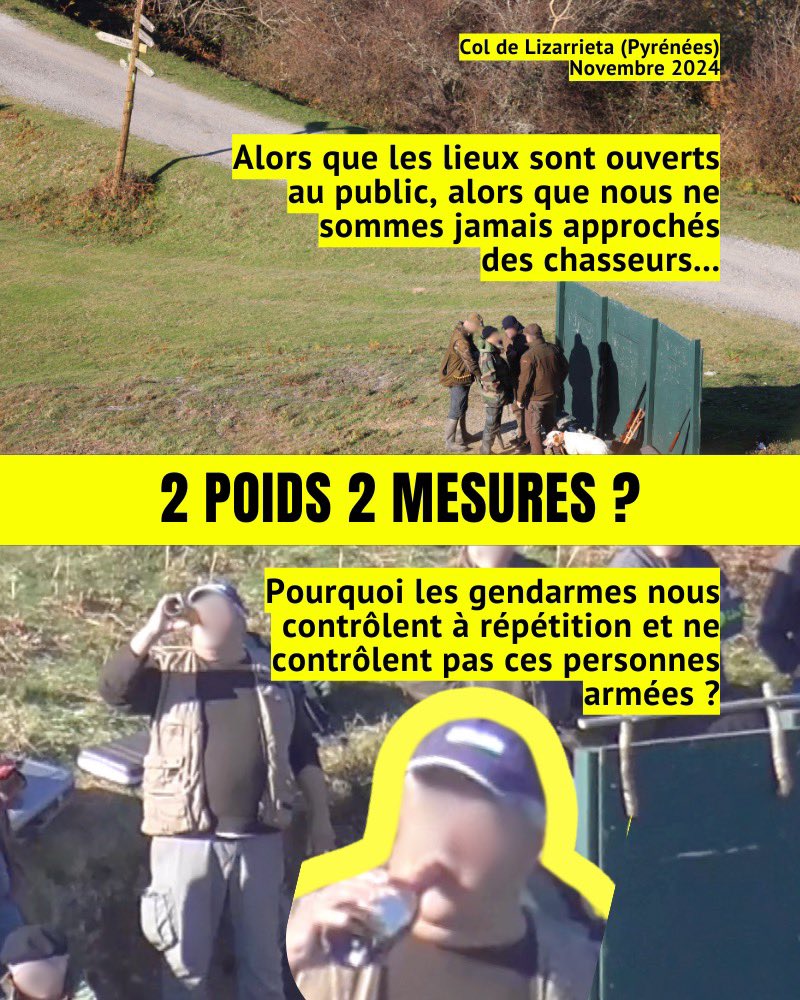 RigauxNature's tweet photo. Pourquoi sommes-nous contrôlés à répétition par la gendarmerie tandis que ne sont pas contrôlées ces personnes armées qui boivent de l’alcool, tirent dans le brouillard et nous agressent ? https://t.co/ZlR3R7fL9e