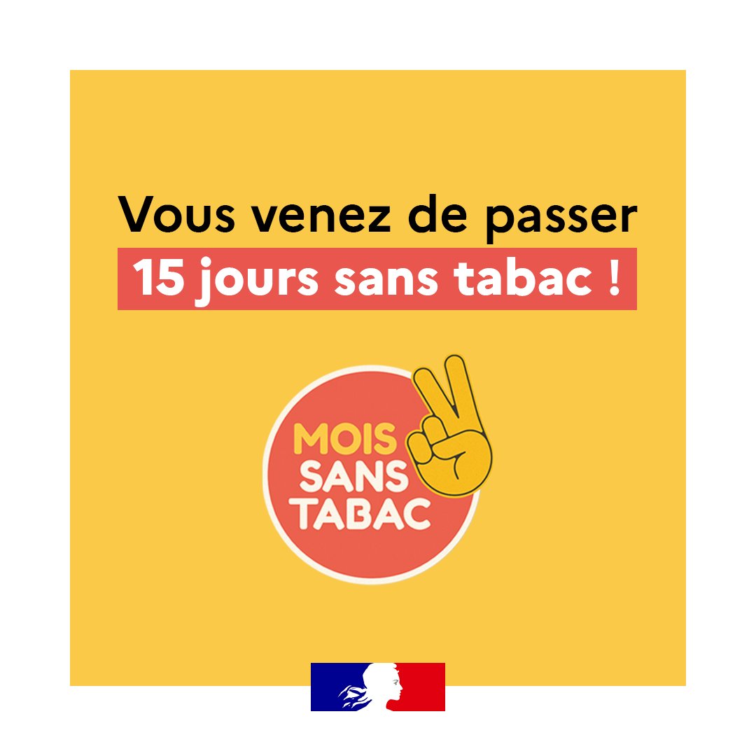 #MoisSansTabac | 🚭 C'est votre 15ème jour sans tabac ! 

Bravo, vous venez de récupérer une meilleure capacité sportive 🏃

📲 Tous les outils et conseils pour rester motivé sur : mois-sans-tabac.tabac-info-service.fr