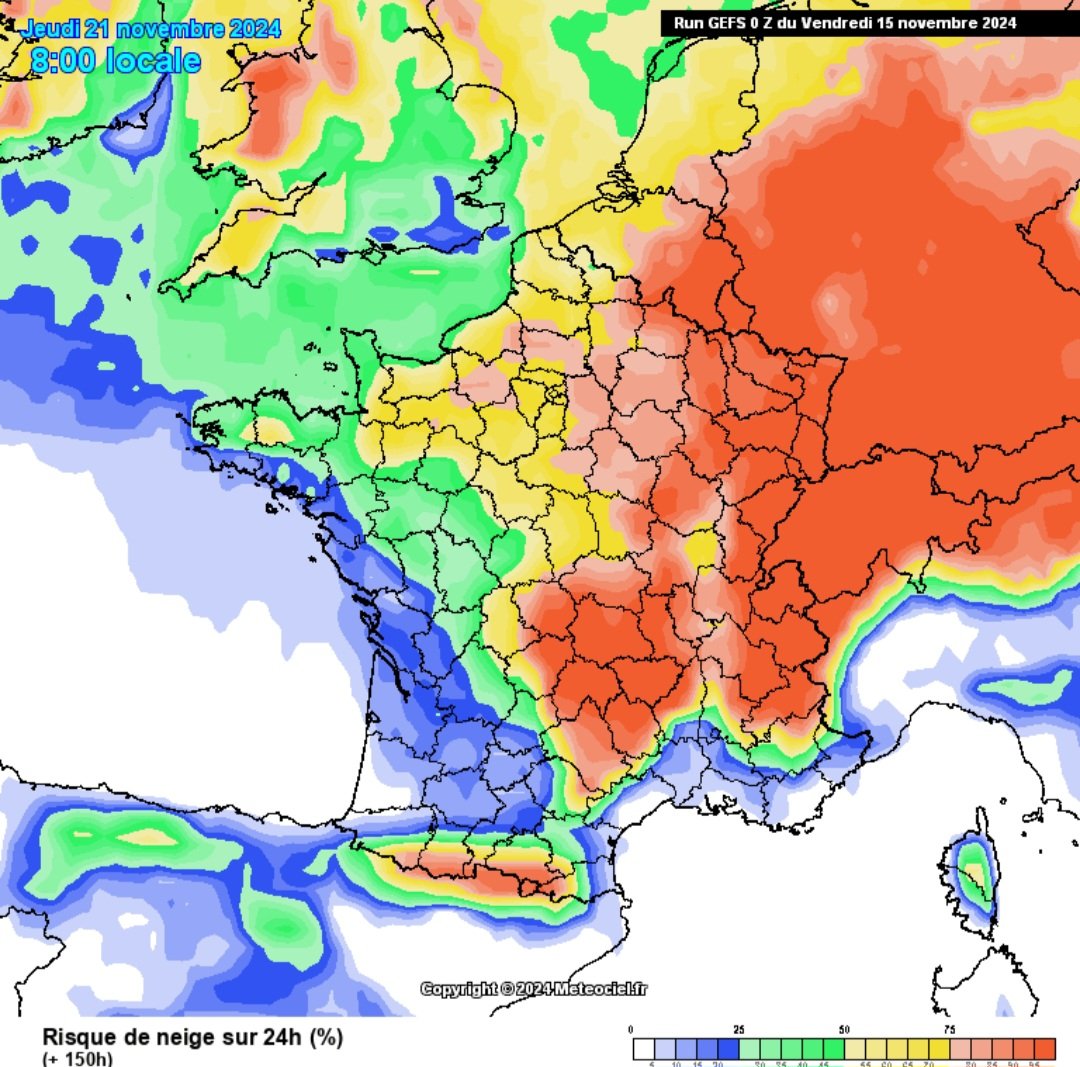 Probabilité de #neige selon l'ensembliste GEFS à J+7