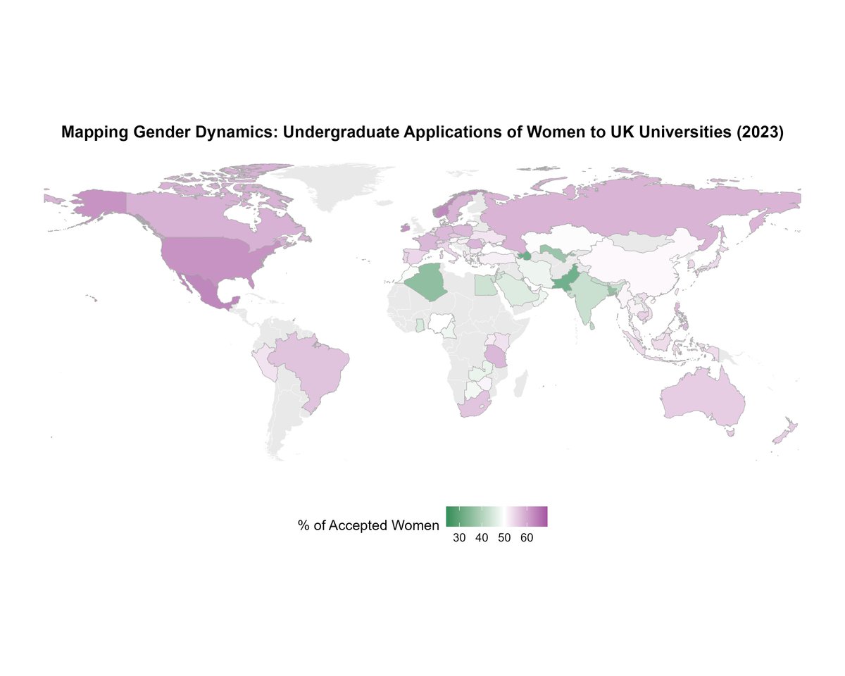 GeoDataScience (@geodatascience) on Twitter photo 🌍 #30DayMapChallenge 🗺️
Day 16: Choropleth
Women are leading international student mobility, yet gender gaps persist <a href="/ruthneville20/">Ruth Neville</a> shows the % of women among accepted undergrad applicants to UK universities, showcasing variations in female representation by country of origin 🌍 #30DayMapChallenge 🗺️
Day 16: Choropleth
Women are leading international student mobility, yet gender gaps persist <a href="/ruthneville20/">Ruth Neville</a> shows the % of women among accepted undergrad applicants to UK universities, showcasing variations in female representation by country of origin