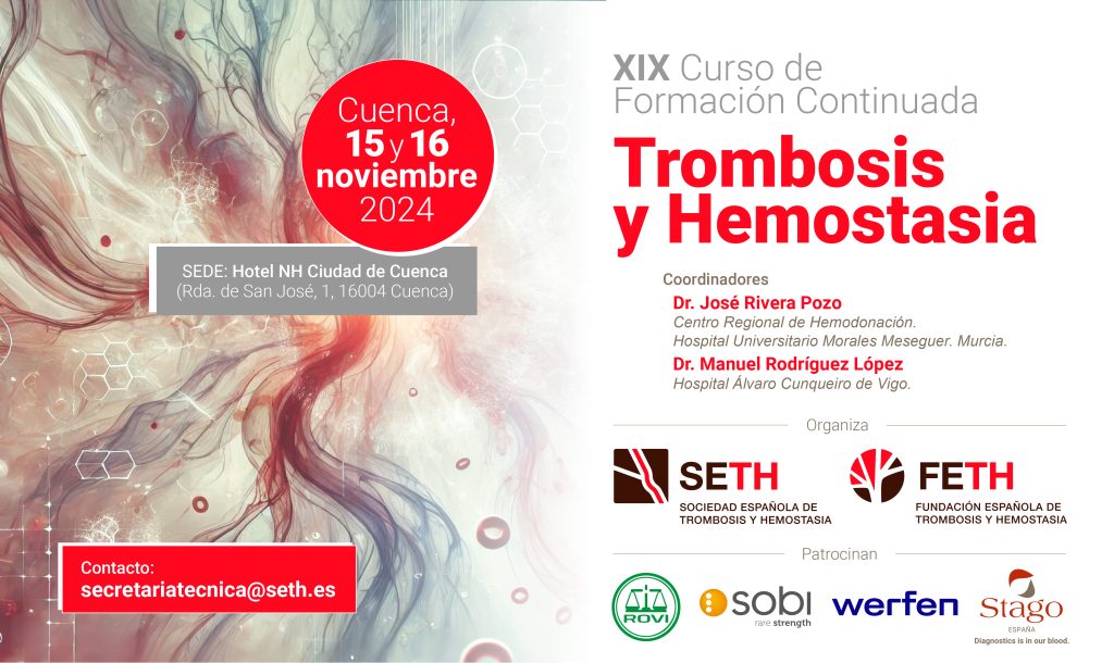 🔔 ¡Hoy comienza el XIX Curso de Formación Continuada en Trombosis y Hemostasia en Cuenca! 

👥Dos días de actualización de conocimientos en temas clave como #trombosis, #anticoagulación, #hematología pediátrica, #coagulopatías, #trombopenias, nuevas herramientas terapéuticas y