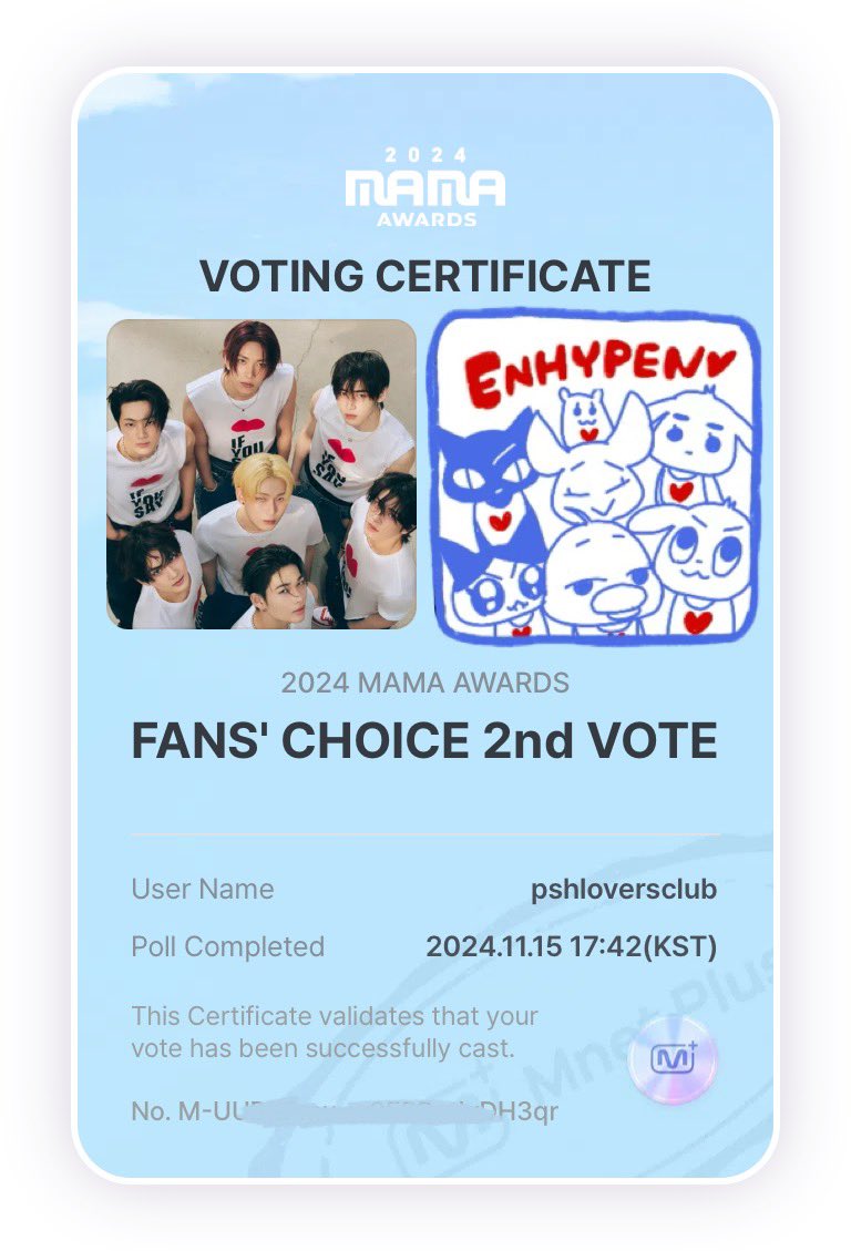 forhoonwithlove's tweet photo. I vote for #enhypen at #2024MAMAvote https://t.co/U5uYRrR944