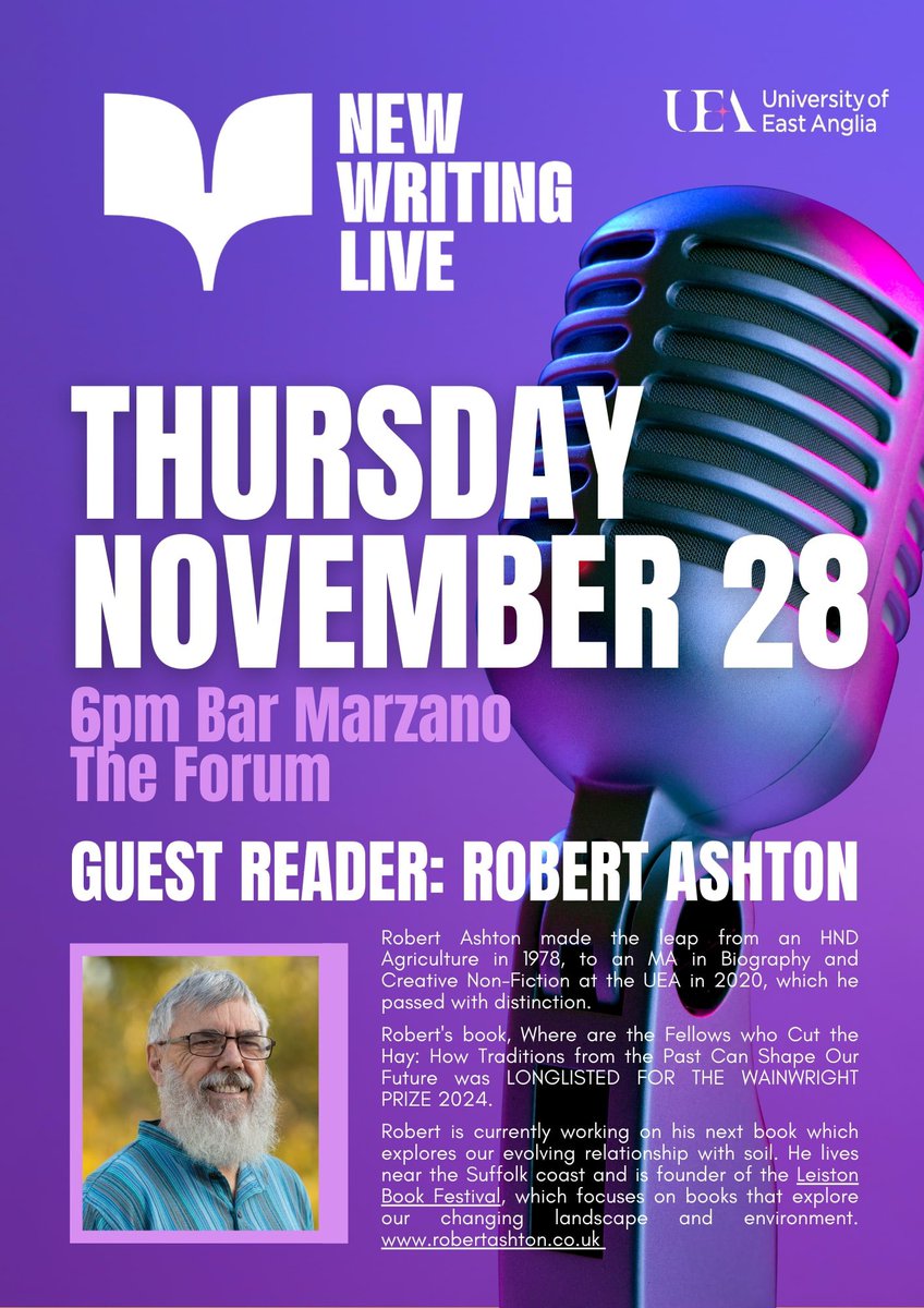 UEA New Writing Live (@newwritinglive) on Twitter photo We’re delighted to be welcoming <a href="/robertashton1/">Robert Ashton</a> as our special guest reader for New Writing Live on November 28! Reading from and discussing his Wainwright Prize long listed book, Where Are The Fellows Who Cut The Hay ⭐️ We’re delighted to be welcoming <a href="/robertashton1/">Robert Ashton</a> as our special guest reader for New Writing Live on November 28! Reading from and discussing his Wainwright Prize long listed book, Where Are The Fellows Who Cut The Hay ⭐️