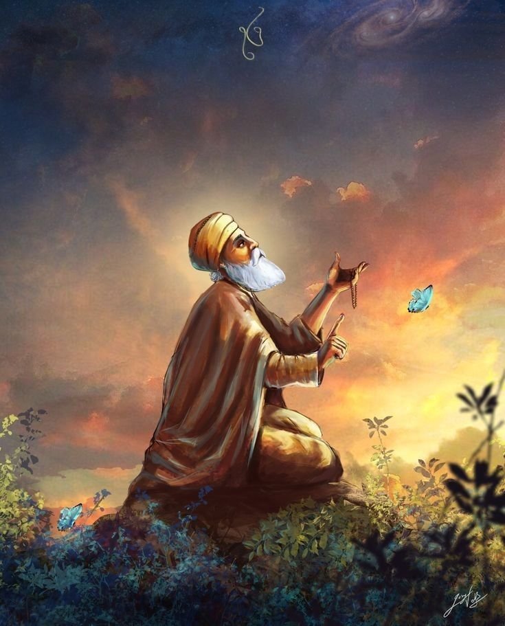 Sage1709's tweet photo. Light Eternal

In the quiet dawn, a light was born,
Guru Nanak, to guide the forlorn.
With words of truth, so pure, so wise,
He lifted hearts, made spirits rise.

"One Creator," his voice proclaimed,
No caste, no creed, no soul defamed.
Equality’s flame he boldly ignited,
In love and service, all united.

Through humble paths, his footsteps tread,
Where rivers flowed and hearts were fed.
A beacon still, his teachings gleam,
Of peace, compassion, and a timeless dream.

Oh Nanak, your wisdom lights our way,
A guiding star through night and day.

~ Saint Soldier
