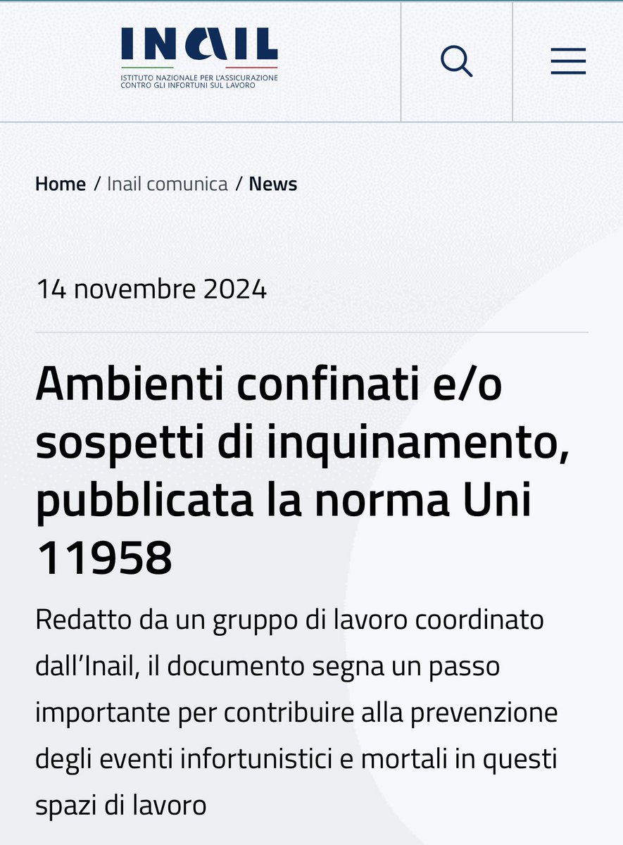 Pubblicata la norma Uni 11958 sugli ambienti confinati e/o sospetti di inquinamento <a href="/inail_gov/">Inail</a>

 inail.it/portale/it/ina…
