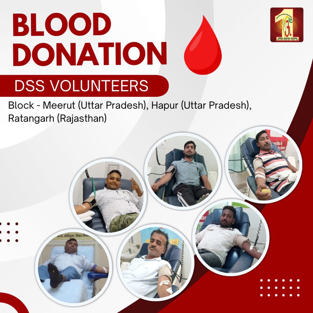 DSSNewsUpdates's tweet photo. The gift of blood is truly the gift of life! Dera Sacha Sauda volunteers, with open hearts and generous spirits, stepped forward to donate blood for patients in need. Their selfless act brings hope and a new lease on life to those awaiting medical care. Salute to these incredible blood donors worldwide for their kindness, compassion, and unwavering commitment to saving lives! 
#BloodDonation #DeraSachaSauda #TrueBloodPump #SaveLives #BeAHero