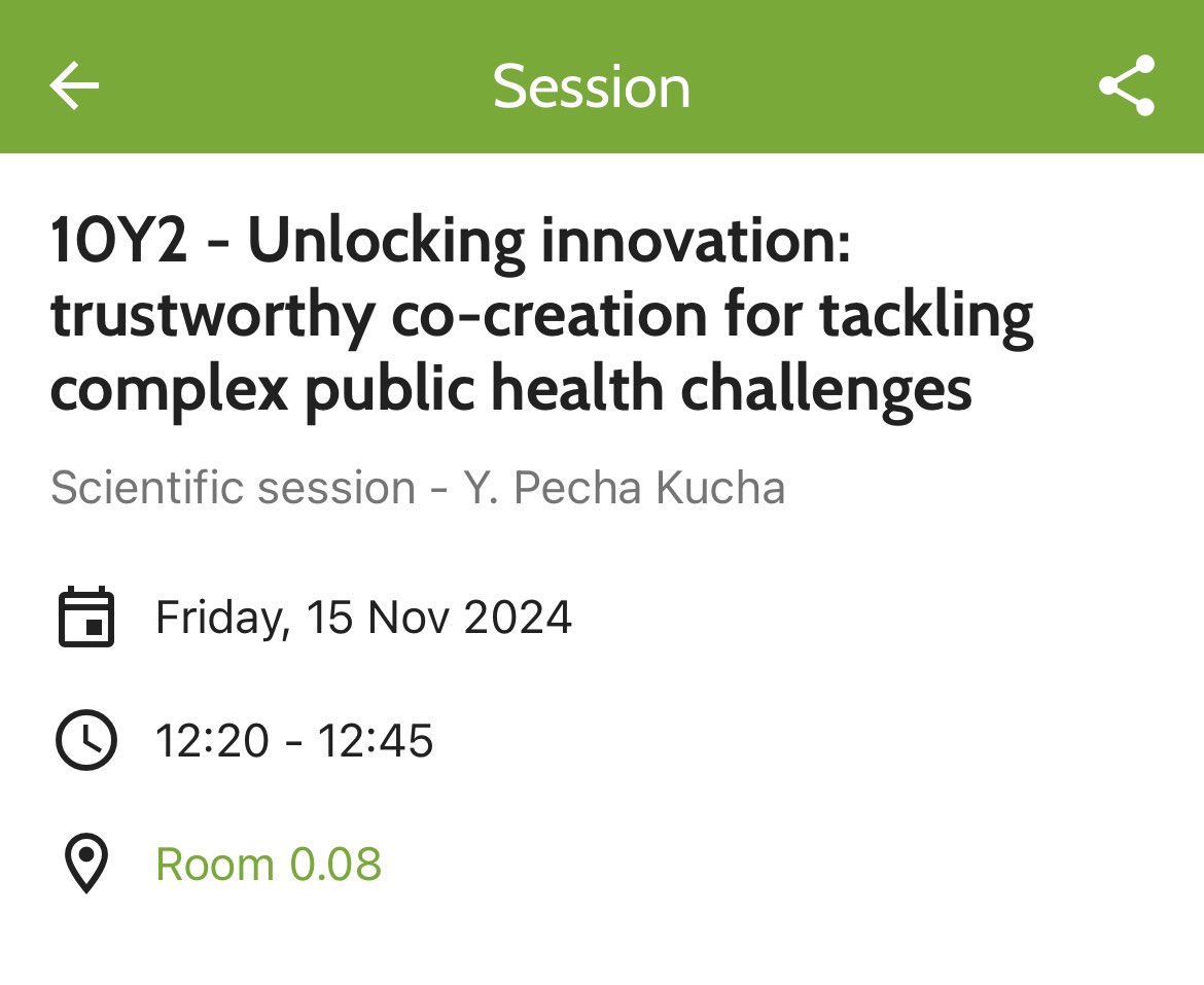 Health CASCADE (@health_cascade) on Twitter photo Want to know more about #cocreation? Then come join our final <a href="/EPHconference/">EPH Conference</a> session today in Room 0.08 at 12:20!
We’ll present using PechaKucha - an innovative & visually pleasing way to present quick & engaging narratives!
#EPH2024 #codesign #coproduction Want to know more about #cocreation? Then come join our final <a href="/EPHconference/">EPH Conference</a> session today in Room 0.08 at 12:20!
We’ll present using PechaKucha - an innovative & visually pleasing way to present quick & engaging narratives!
#EPH2024 #codesign #coproduction