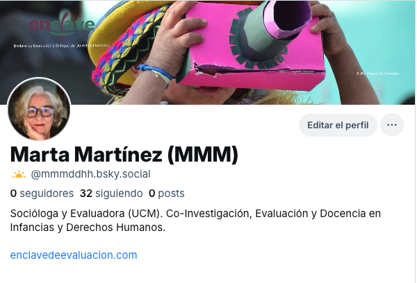 También voy a ir migrando a bluesky. Seguiré haciendo lo mismo en infancia, derechos y evaluación: difundir mi trabajo, conocer lo que hacen otros colegas, compartir eventos... 
X se ha vuelto una red invivible. Toca empezar de cero. Espero veros por allí. bsky.app/profile/mmmddh…