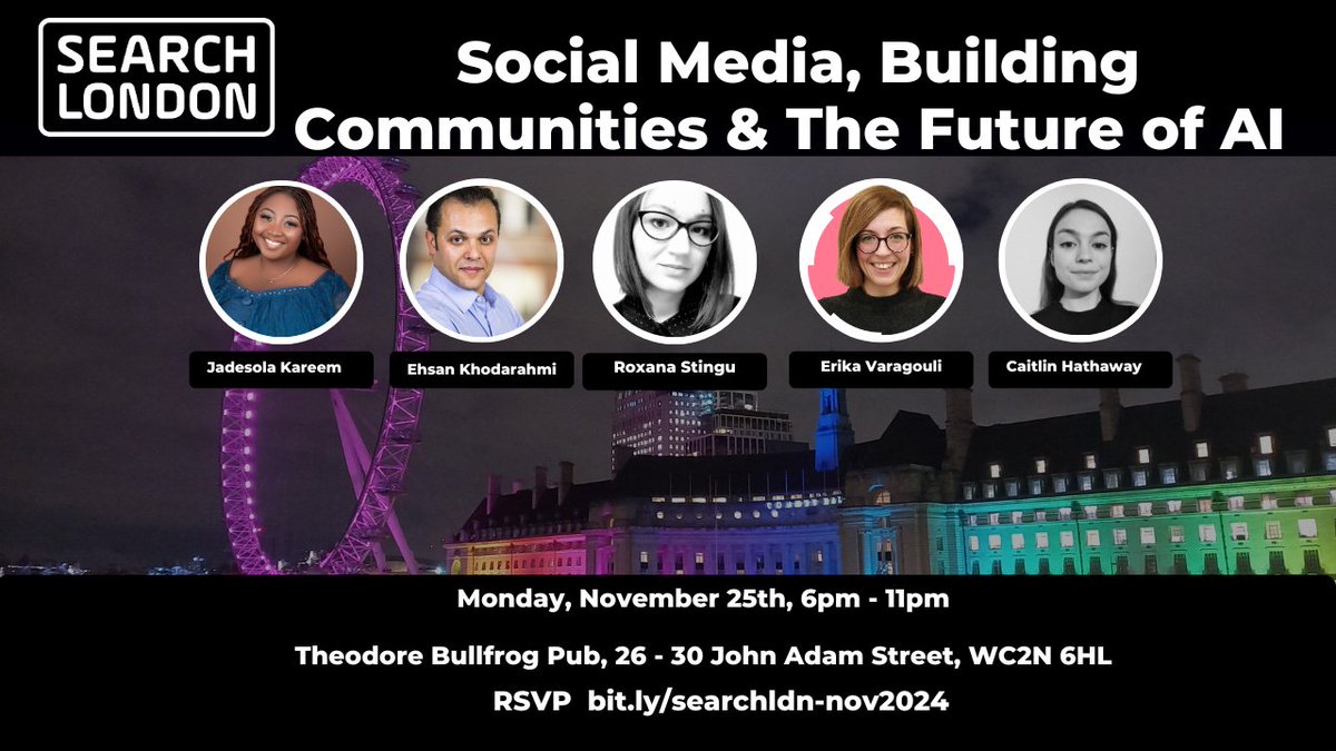 Search London ๐บ๐ฆ (@searchldn) on Twitter photo - Struggling to build a community?
- Need to buy-in to use social media in a B2B company?
- Want to know more about The Future of AI?
Then come to our last event of 2024 - Nov, 25th.
Learn from Jadesola kareem, Ehsan Khodarahmi, <a href="/RoxanaStingu/">Roxana Stingu</a>, <a href="/finderika/">Erika Varangouli</a> & <a href="/CaitlinTheSEO/">Caitlin Hathaway</a> - Struggling to build a community?
- Need to buy-in to use social media in a B2B company?
- Want to know more about The Future of AI?
Then come to our last event of 2024 - Nov, 25th.
Learn from Jadesola kareem, Ehsan Khodarahmi, <a href="/RoxanaStingu/">Roxana Stingu</a>, <a href="/finderika/">Erika Varangouli</a> & <a href="/CaitlinTheSEO/">Caitlin Hathaway</a>