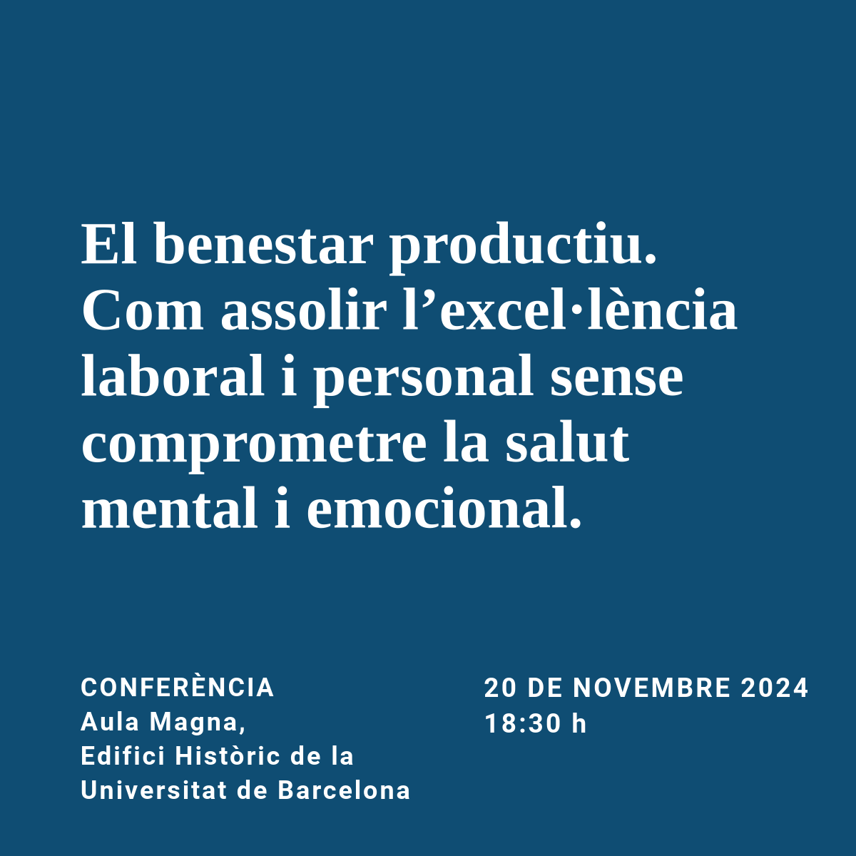 AlumniBarcelona's tweet photo. 🧠Vols l'excel·lència laboral i personal sense comprometre la salut mental?

👤L'expert en productivitat David Carulla @davidcarullabp

📅20 novembre
🕕18:30h
📍Aula Magna, Edifici Històric @UniBarcelona

🔗 Info i inscripcions https://t.co/6q7TIdGtM4 

#AlumniUB  #UniBarcelona https://t.co/7awmi6kCGu