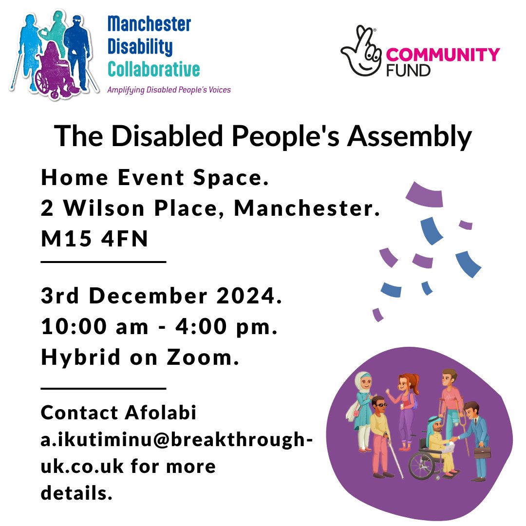 This International Day of Disabled People, you have the unique opportunity to connect with other disabled people. 
Join the Manchester Disability Collaborative's Disabled People's Assembly to shape the future of our city. 
Register here:  eventbrite.co.uk/e/the-disabled…