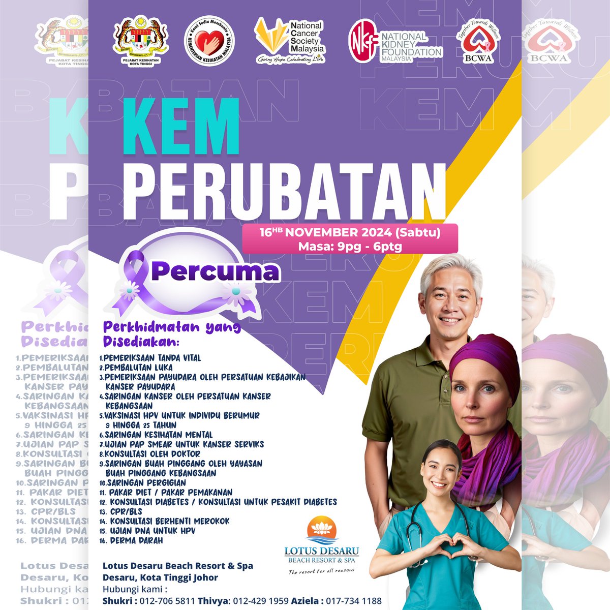 lotus_desaru's tweet photo. Join us tomorrow for our Complimentary Medical Camp! ❤️
Enjoy free health check-ups and consultations, plus a free shuttle bus to make your visit convenient.

Let's prioritize your well-being together! 

See you tomorrow!

WhatsApp : https://t.co/jLIdOj2ydG https://t.co/U0bxzxMNn5