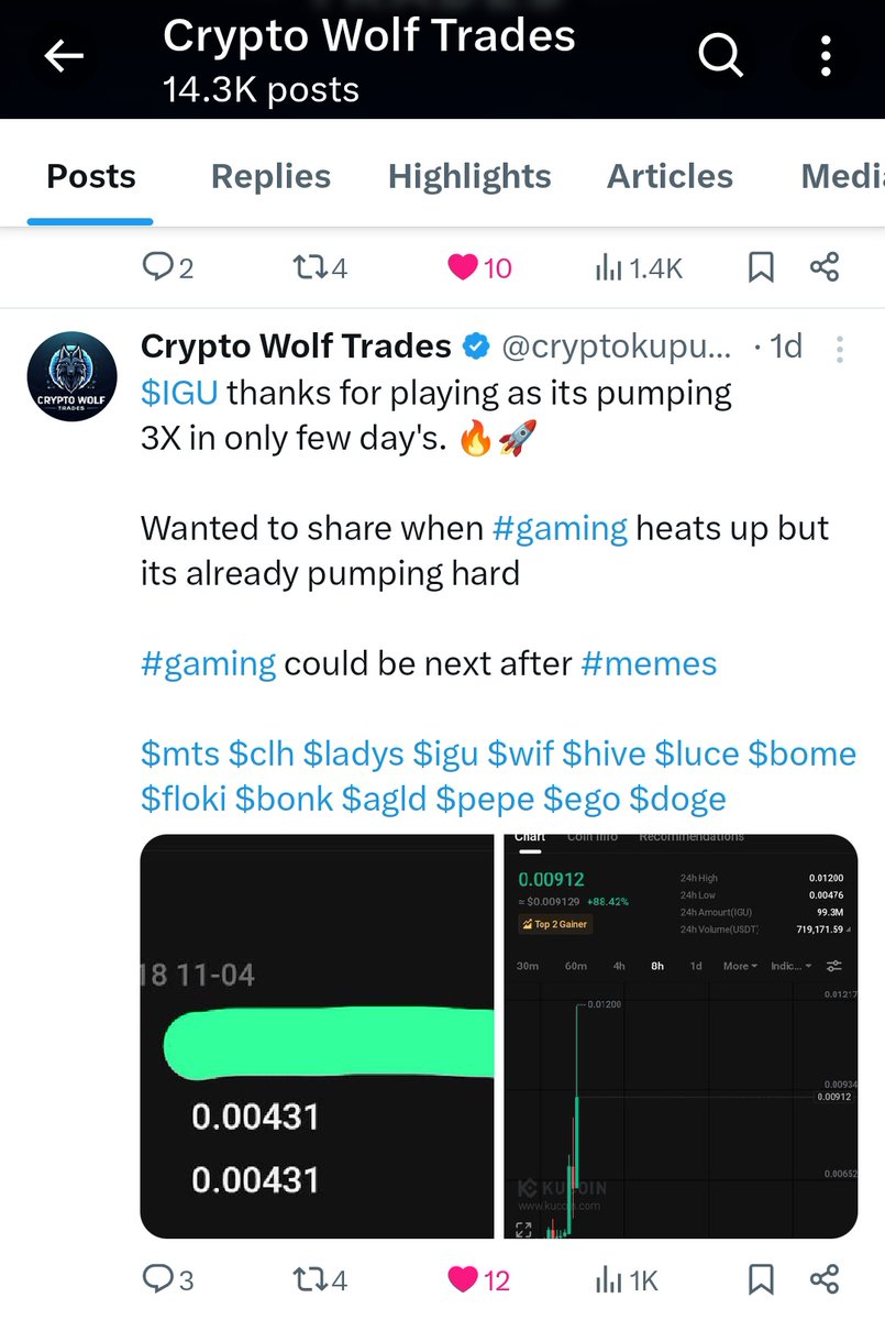 cryptokupumps's tweet photo. We enjoying nice pumps last few days, all low caps will fly hard 🚀
$VITE on #binane 65% & bullish 🔥
$IGU 3x thanks for playing 🔥
$KICKS 200% it blasted in few days 🔥
$MTS 2.7X done so far 🔥
Searching new gem soon....✍️
$mts $clh $ladys $igu $wif $hive $luce $bome $floki $bonk $agld $pepe $ego $doge