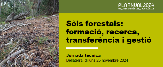 ctforestal's tweet photo. Jornada Tècnica "Sòls forestals: formació, recerca, transferència i gestió" @ruralcat
Gustavo Tudela parlarà sobre "Impacte de les cremes prescrites en els estocs de carboni i la funcionalitat microbiana" @holisoils #FirePyr
📆25 novembre📍Bellaterra
✍️https://t.co/skYyhaJL2P https://t.co/m7sc6s7in9