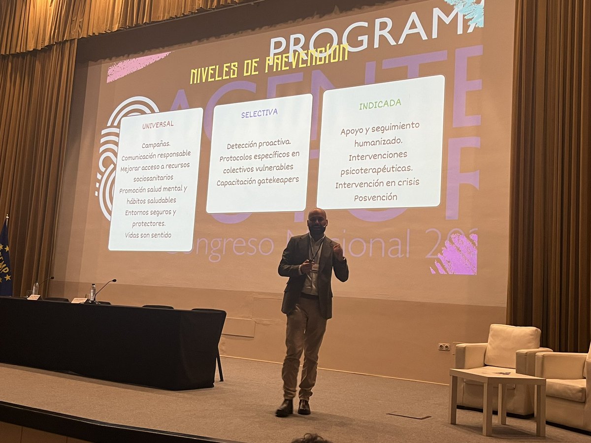 Niveles de prevención en #suicidio
Universal: campañas, comunicación, hábitos saludables
Selectiva: detección proactiva <a href="/UPII_Ciceron/">Miguel Guerrero Díaz</a> 
#congresoagentetutor2024