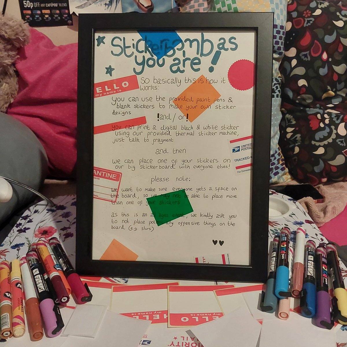 brittleshards's tweet photo. two days until Come As You Are at the exeter phoenix! working a lot on making sure everything is ready for the stickerbombing event +w+ hoping to see you there! https://t.co/8l1jckRh3J