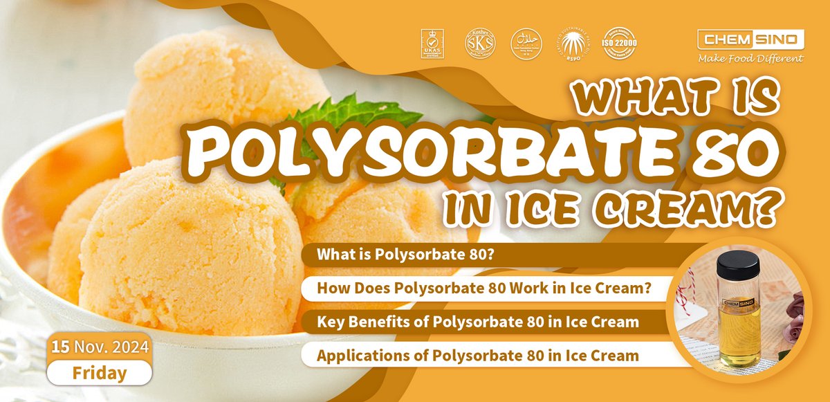 ChemsinoGlobal's tweet image. Polysorbate 80, a versatile emulsifier, is the key to stabilizing fat and water in ice cream production. Check out our latest article for an overview look!  #Polysorbate80 #FoodEmulsifier #Chemsino

Read more👉cnchemsino.com/blog/what-is-p…