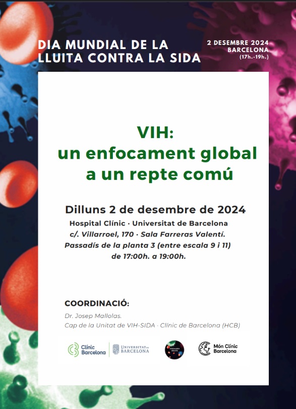 BcnVih's tweet photo. Simposi pel #DiaMundialSida
🗓️ 2/12/2024
📍 @hospitalclinic @UniBarcelona
Reflexionarem sobre els reptes psicosocials del #VIH, la vulnerabilitat i l'adherència al tractament amb experts com el Dr. Mallolas, Estela Solbes, Cristal Martínez i Paula Arreba #Clínic #CalidadVIHda ⤵️ https://t.co/59BrzHdqGt
