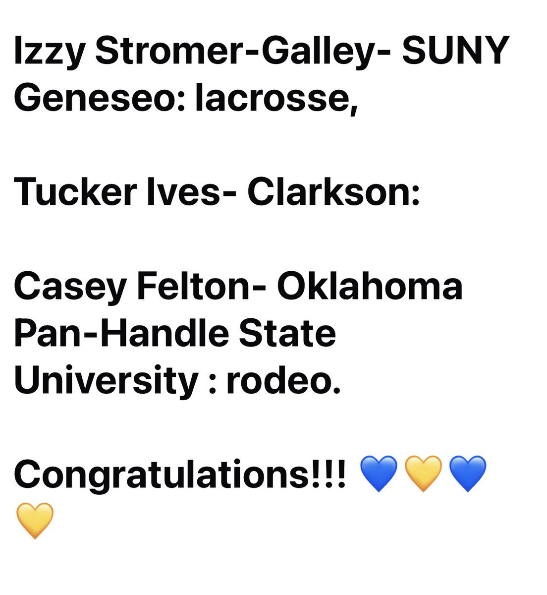 Caz college commits to date 
The list keeps growing. Congratulations!! 💛💙💛💙