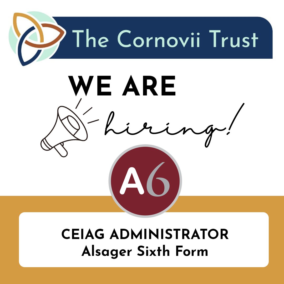 We have a new vacancy at Alsager School's Sixth Form College for a Student Services Administrator for Careers Education, Individual Advice &amp; Guidance for Students.  Please see our website for details: thecornoviitrust.org/vacancies
#alsagerjobs #alsager #cejobs <a href="/AlsagerSchool/">Alsager School</a>