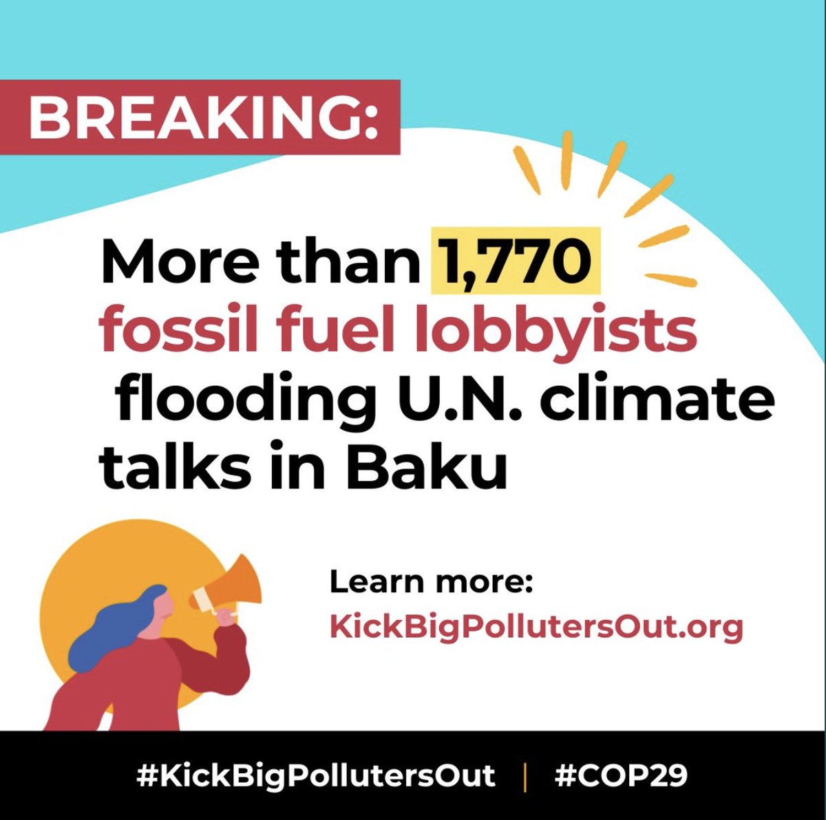🚨REVEALED: there are 1,770+ fossil fuel lobbyists at #COP29.  

Year after year, the industry most responsible for climate breakdown swarms the UN climate talks and disrupts meaningful change. For a liveable future, we must #KickBigPollutersOut of COP.