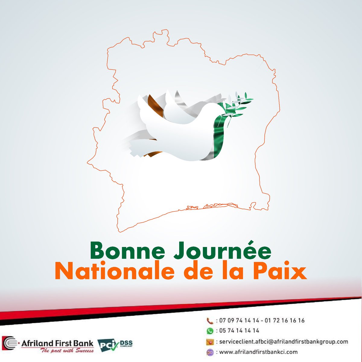 AFB_CI's tweet photo. 🕊️ Afriland First Bank CI vous souhaite une belle Journée de la Paix !
En ce 15 novembre, nous tenons à célébrer cette journée aux côtés de tous les Ivoiriens.

#JournéeDeLaPaix #AFBCI #Paix #Unité https://t.co/hA9GSknIhE