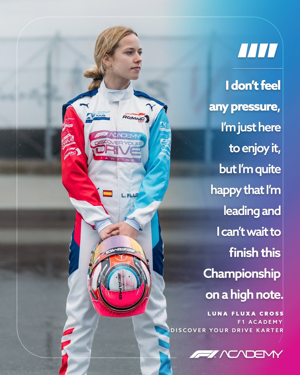 Focused, fearless, and ready to make her mark!💫

<a href="/luna_fluxa/">Luna Fluxa Cross</a> heads into the final rounds of the Champions of the Future Academy Championship with a 115-point lead and five victories to her name!  

Read more here: f1academy.com/latest/kTvJ79Z…

#F1Academy #DiscoverYourDrive