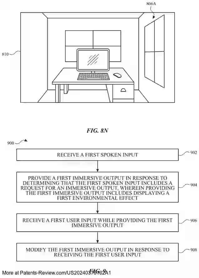 PatentPulse's tweet image. Apple's patent application #US20240379102A1 reveals methods for controlling immersive 3D environments. It responds to speech requests &amp;amp; adjusts outputs with user inputs. Explore the future of interactive tech with #3Dinterfaces by #Apple! $AAPL #PatentApplication #ImmersiveTech