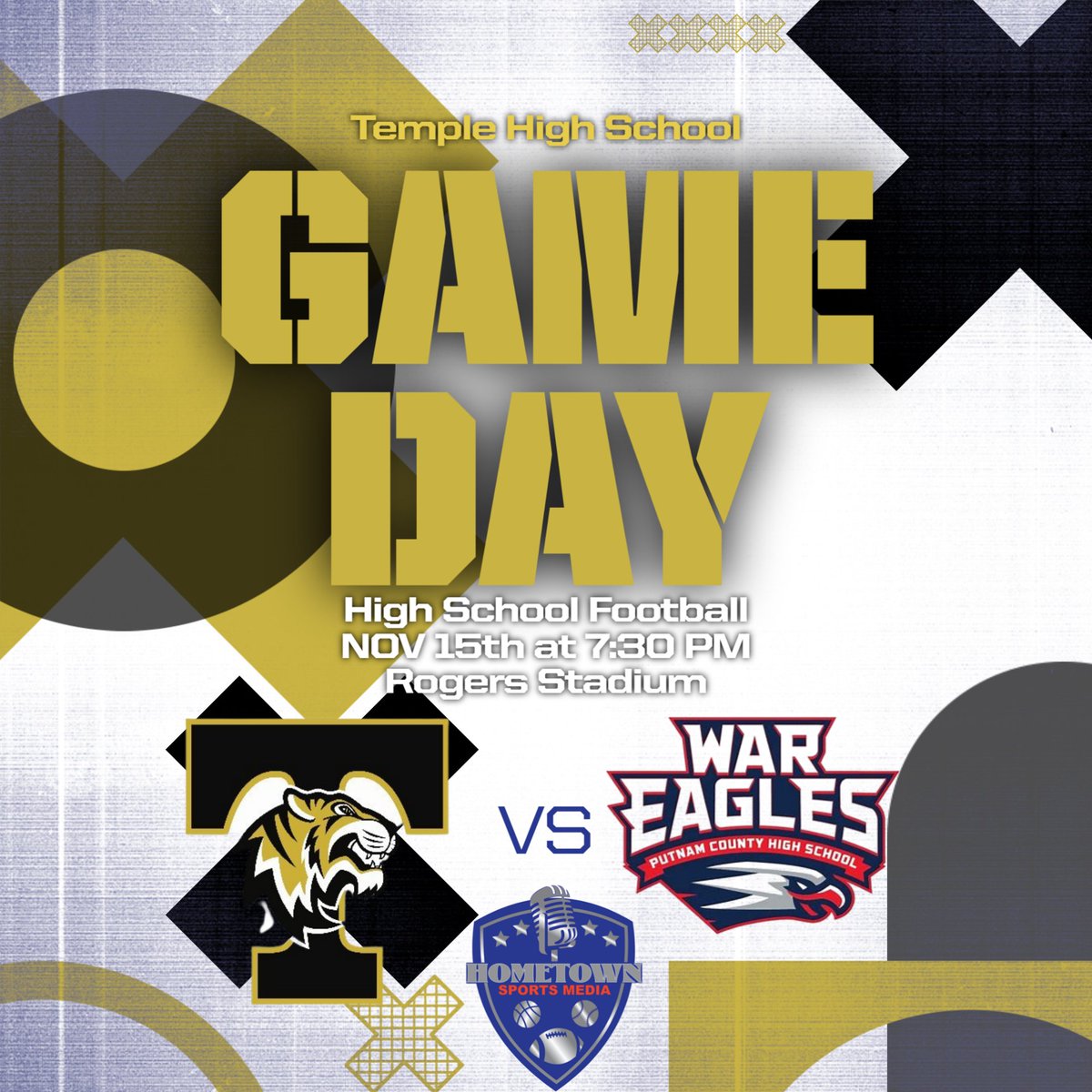 🚨First Round Playoffs!!!!🚨

🆚Putnam County at
<a href="/temple_tigers/">Temple Tigers Football</a> 

📅 November 15th

⏰ 7:30pm Kickoff

📍Rogers Stadium

🎧<a href="/KenWalk58307943/">Ken Walker</a>, <a href="/gribben_tim/">Tim Gribben</a>

📱shorturl.at/iYnnc

🎧radio.securenetsystems.net/cwa/TRN