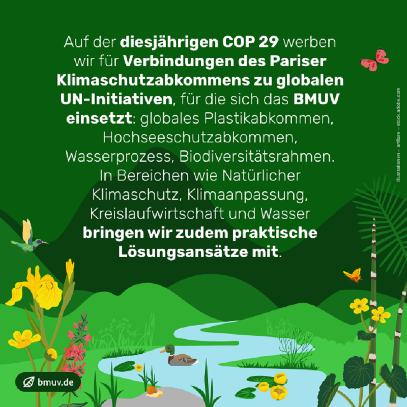 _BMUKN's tweet photo. „Wir können der #Klimakrise nur dann etwas entgegensetzen, wenn wir konsequent die Natur schützen, den globalen Wasserhaushalt stabilisieren und die Übernutzung unserer natürlichen Ressourcen eindämmen.“ Bundesumweltministerin @SteffiLemke #COP29 #Weltklimakonferenz