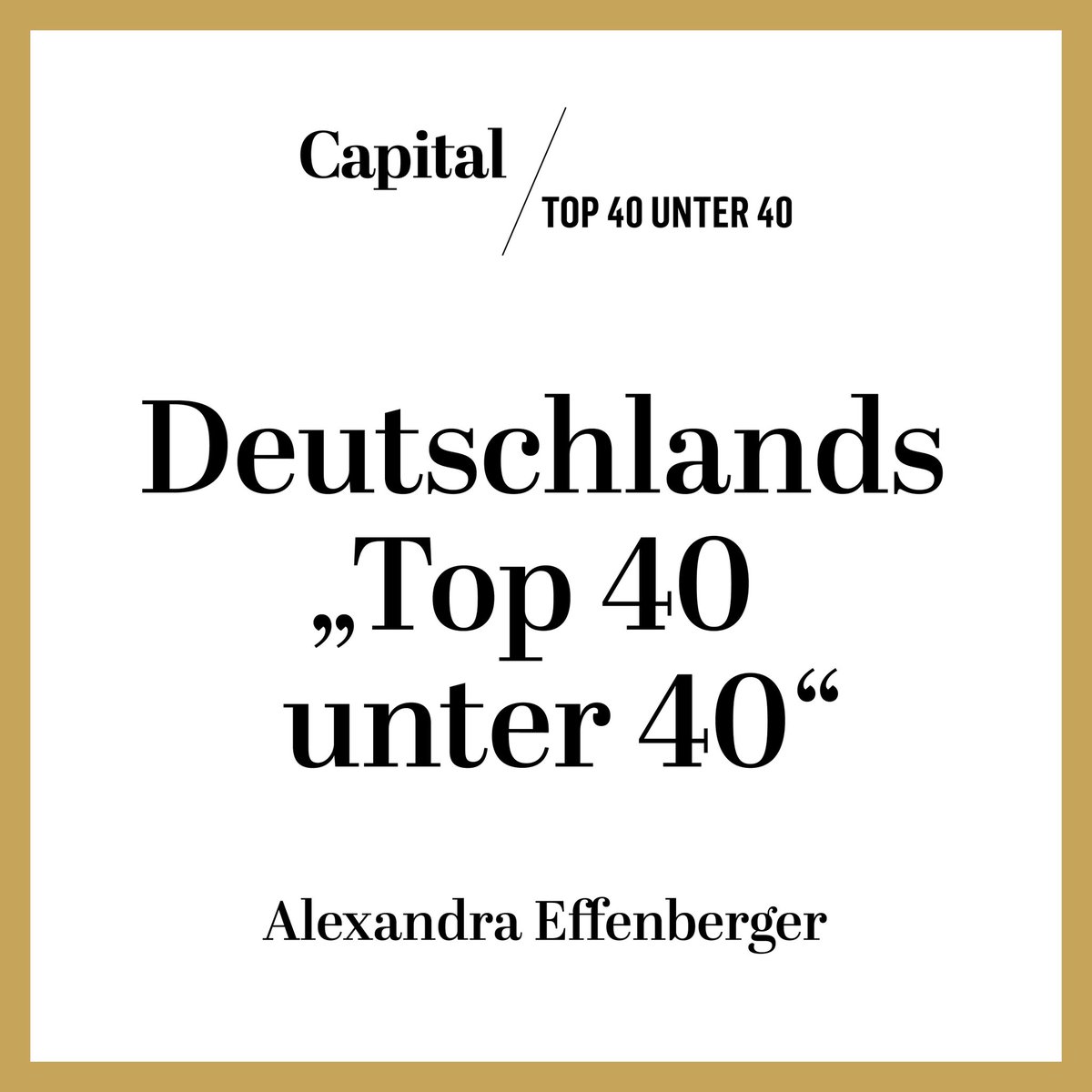 Alexandra Effenberger (@ameffenberger) on Twitter photo Heute hat das <a href="/capitalMagazin/">Capital</a> seine diesjährige Liste der #Top40unter40 veröffentlicht. Ich fühle mich sehr geehrt, dafür ausgewählt worden zu sein!
Herzlichen Glückwunsch auch insbesondere an <a href="/c_senfkoenig/">Charlotte Senftleben</a>, <a href="/BarisicManuela/">Manuela Barišić</a>, <a href="/Econ_Dine/">Geraldine Dany-Knedlik</a>, <a href="/ngarnadt/">Niklas Garnadt</a> und @kroeger_thilo. Heute hat das <a href="/capitalMagazin/">Capital</a> seine diesjährige Liste der #Top40unter40 veröffentlicht. Ich fühle mich sehr geehrt, dafür ausgewählt worden zu sein!
Herzlichen Glückwunsch auch insbesondere an <a href="/c_senfkoenig/">Charlotte Senftleben</a>, <a href="/BarisicManuela/">Manuela Barišić</a>, <a href="/Econ_Dine/">Geraldine Dany-Knedlik</a>, <a href="/ngarnadt/">Niklas Garnadt</a> und @kroeger_thilo.